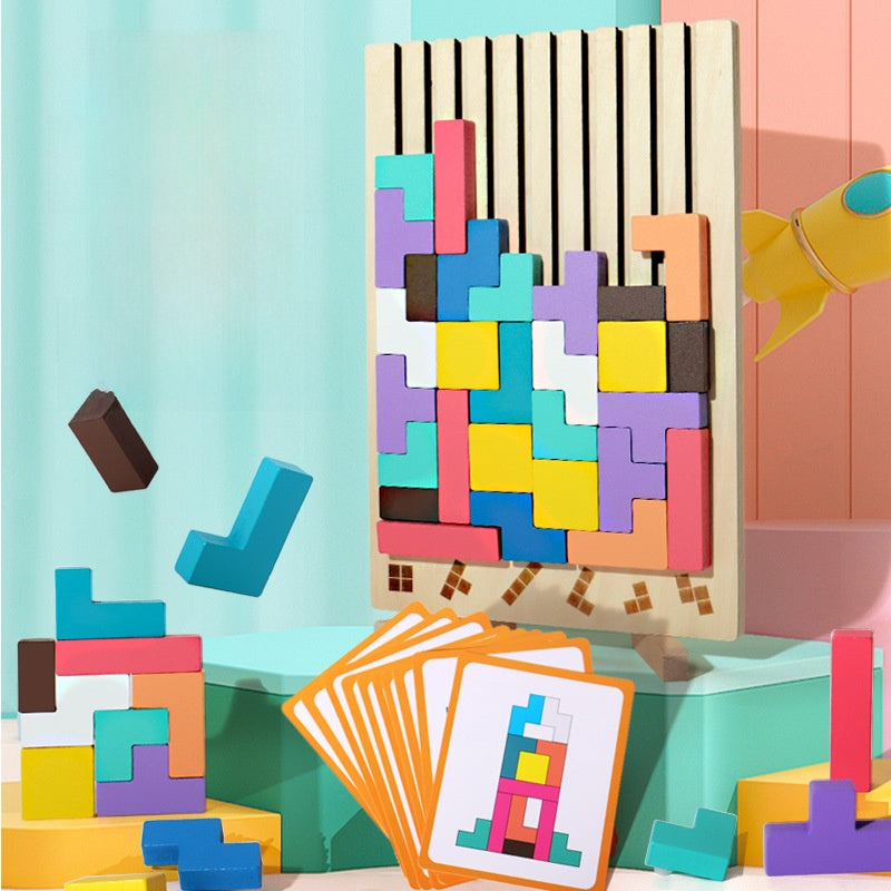 Wooden Tetris Puzzle Blocks