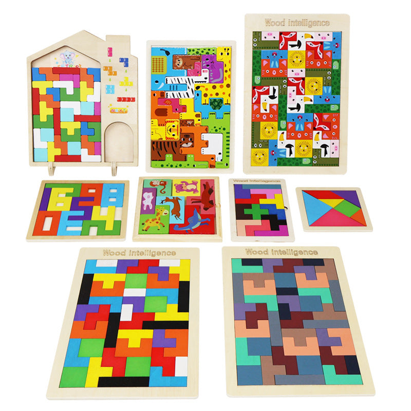 Wooden Russian Tetris puzzle board