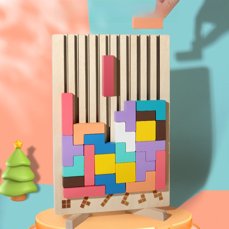 Wooden Tetris Puzzle Blocks