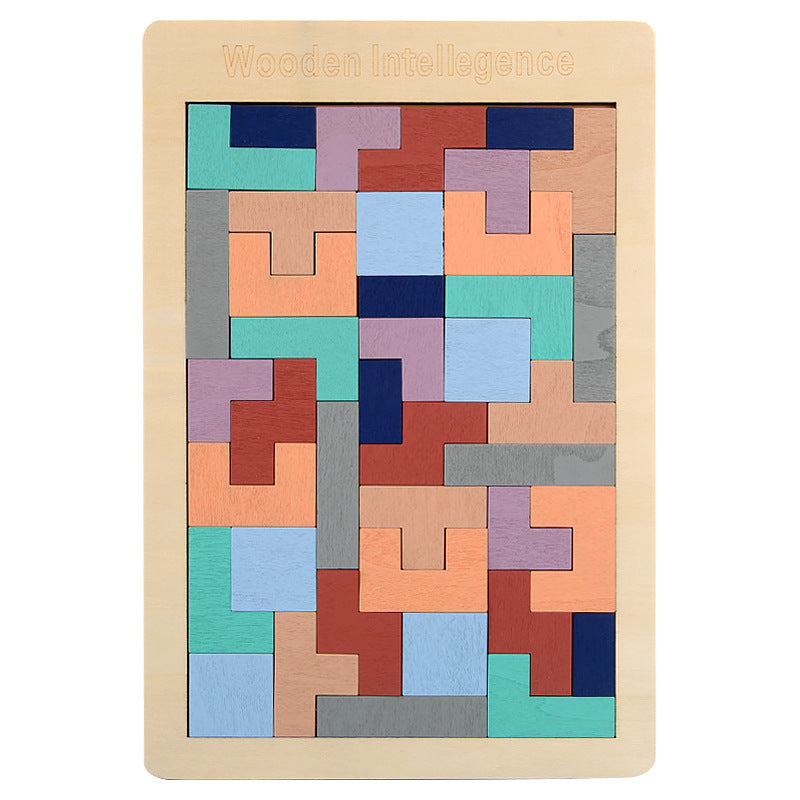 Wooden Russian Tetris puzzle board