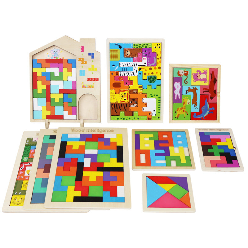 Wooden Russian Tetris puzzle board