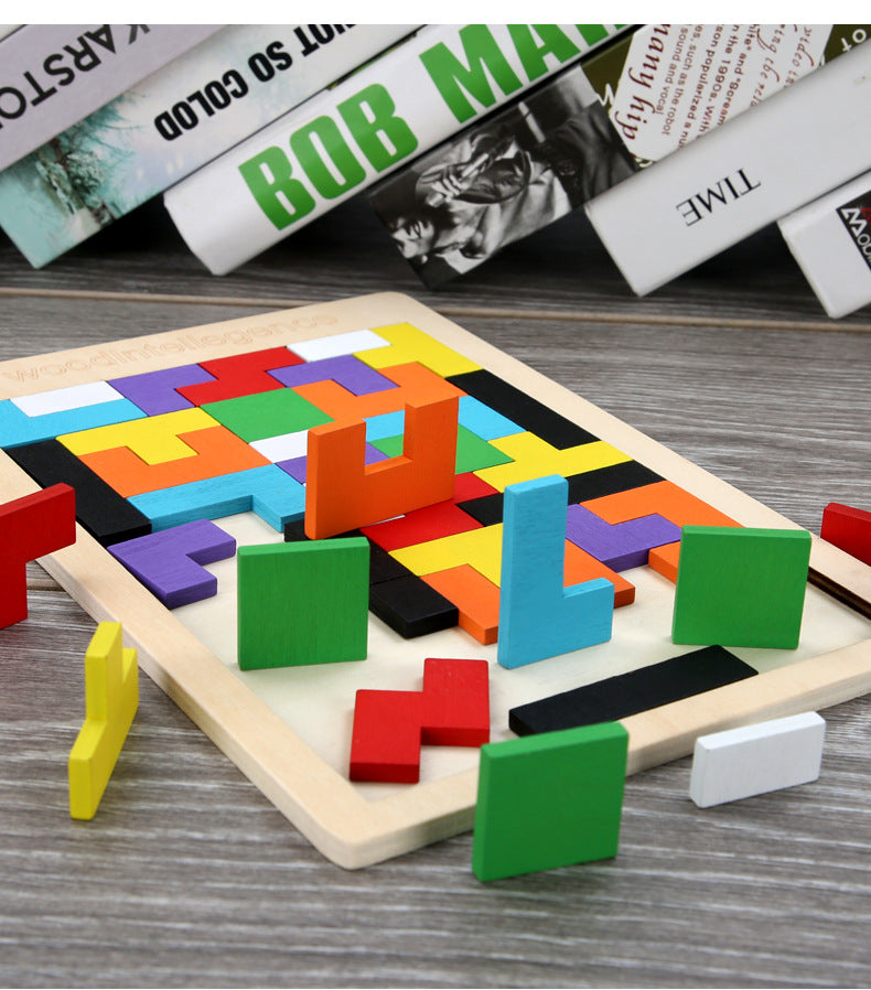 Wooden Russian Tetris puzzle board
